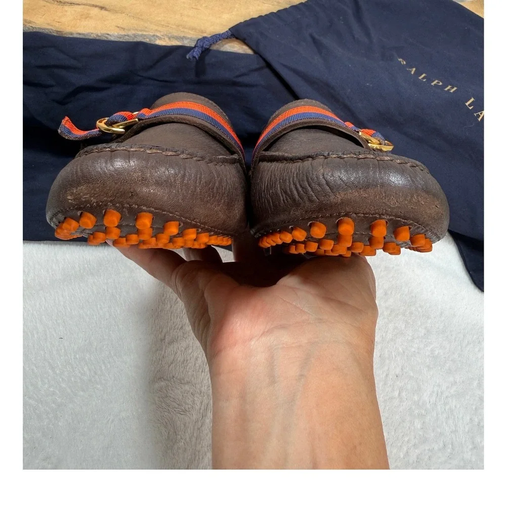 Ralph Lauren Hemming Driving Loafers Men Brown Leather Orange Sole 11 Italy